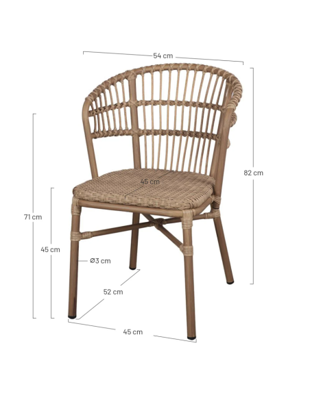 Silla SAVANA, Ratán Sintético / Metal Bambú. Vackart - medidas