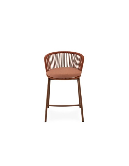 Taburete Alto Exterior ASTRID 64,5 cm, Textil / Acero / Cuerda / Terracota