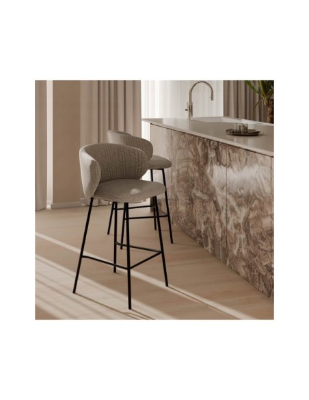 Taburete Alto RENATE 66 cm, Textil / Metal / Taupe