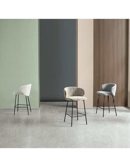 Taburete Alto RENATE 66 cm, Textil / Metal / Plástico / Gris