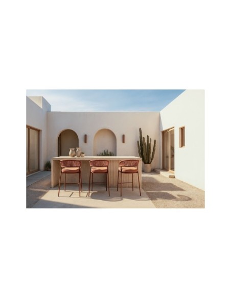 Taburete Alto Exterior RANDY 68 cm, Textil / Acero / Cuerda / Terracota