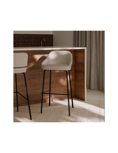 Taburete Alto ROBAG 77 cm, Textil / Metal / Contrachapado / Beige