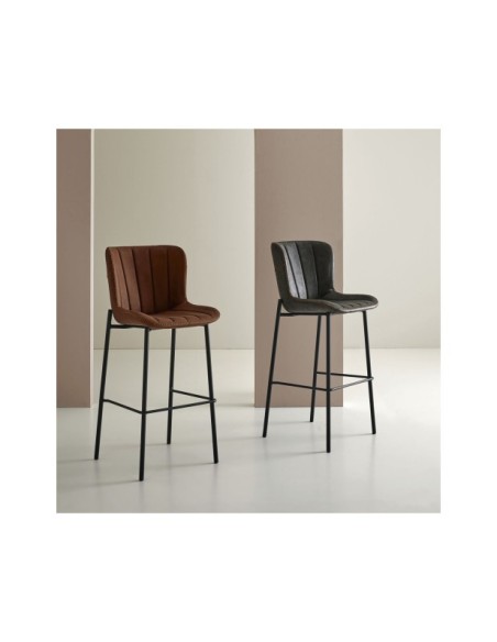 Taburete Alto RALPH 80 cm, Textil / Metal / Marron