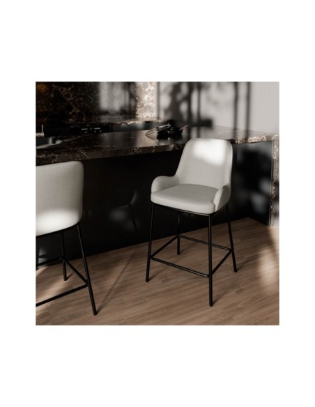 Taburete Alto AVA 66 cm, Textil / Metal / Gris Claro