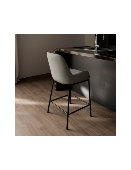Taburete Alto AVA 66 cm, Textil / Metal / Gris Claro