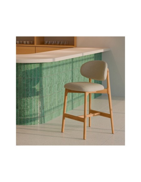 Taburete Alto DREA 66 cm, Textil / Madera / Beige