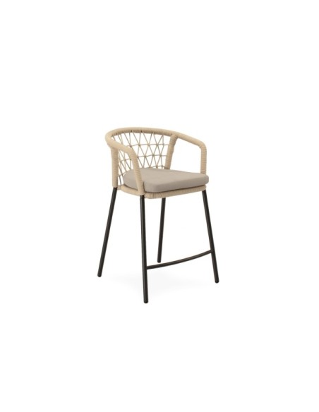 Taburete Alto Exterior ØRDING 65 cm, Acero / Cuerda / Negro