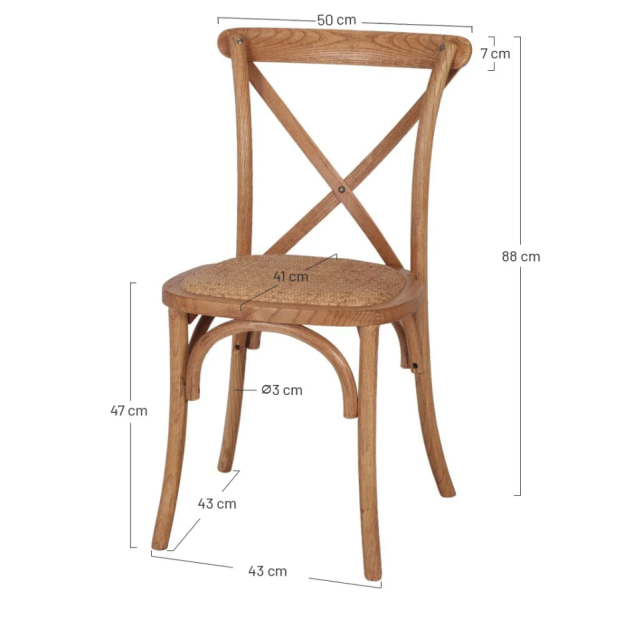 Silla SASHA Natural Bistro Paris, estructura madera. Sillas de diseño Medidas