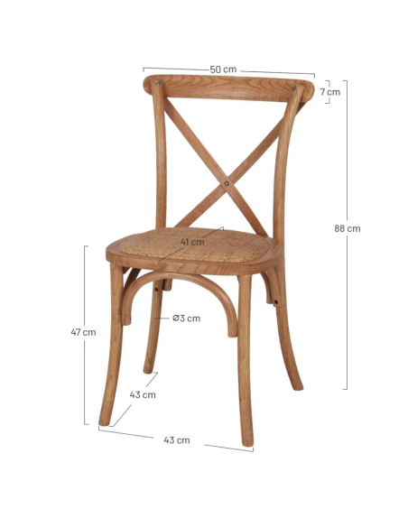 Silla SASHA Natural Bistro Paris, estructura madera. Sillas de diseño Medidas