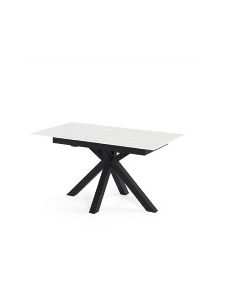 Mesa Extensible RUBENS 160/220x90 cm, Porcelánico / Metal / Blanco / Negro
