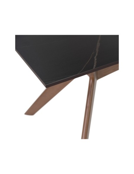 Mesa HERON 140x90 cm de Comedor, Porcelánico / Madera / Negro / Nogal