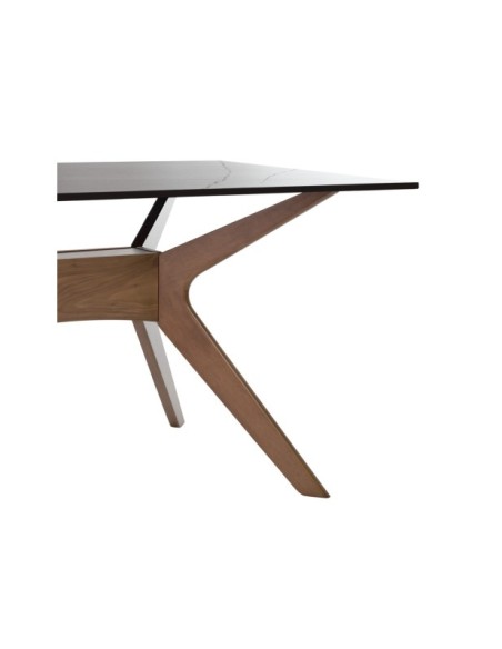 Mesa HERON 140x90 cm de Comedor, Porcelánico / Madera / Negro / Nogal