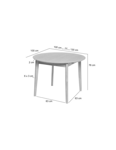 Mesa Extensible LAURIE Ø100/129x76 cm, Chapa de Roble / Madera / Blanco