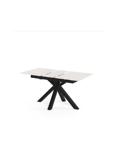 Mesa Extensible RUBENS 120/150x90 cm, Porcelánico / Metal / Blanco / Negro