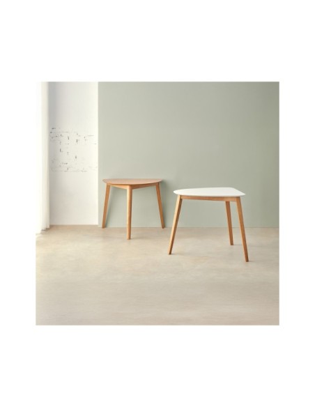 Mesa FERDINAND 92x90 cm de Comedor, MDF / Madera / Blanco / Roble