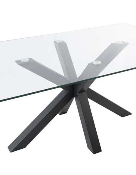 Mesa BOREALIS 180x100 cm de Comedor, Cristal / Metal Negro