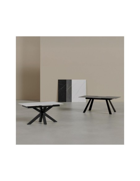 Mesa Extensible KLARA 140/180x90 cm, Porcelánico / Metal / Negro