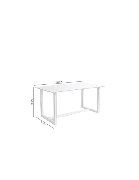 Mesa ALLAN 160x90 cm de Comedor, Porcelánico / Acero / Blanco