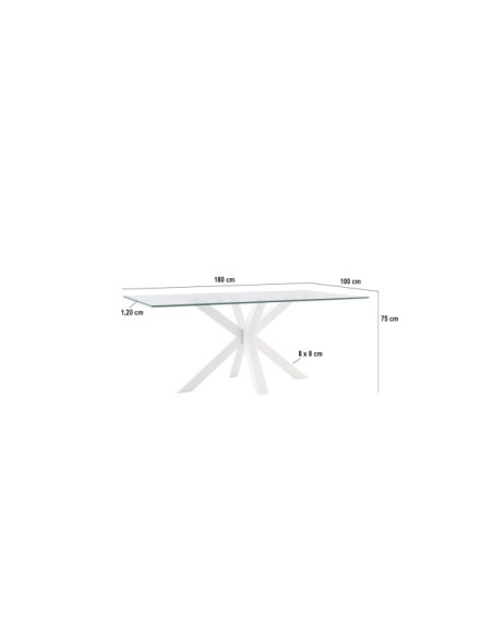 Mesa BOREALIS 180x100 cm de Comedor, Cristal / Metal Blanco