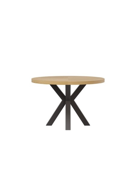 Mesa BEATRICE Ø100x75 cm de Comedor, Chapa de Roble / Metal / Roble / Negro