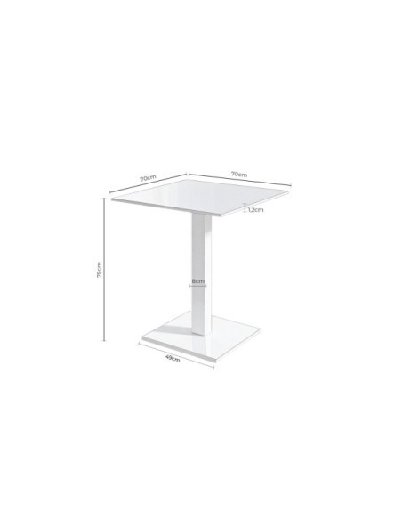 Mesa Baja LOWE 70x70x75 cm de Comedor, Porcelánico / Metal / Gris / Blanco