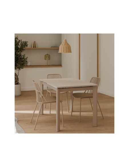 Mesa Extensible CENTAURUS 120/180x80 cm, Porcelánico / Metal / Travertino / Beige