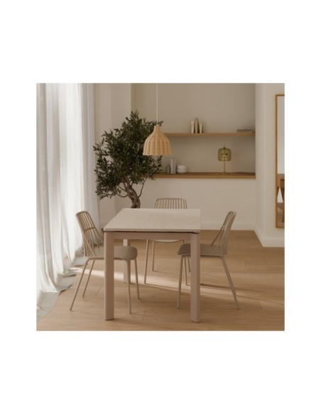Mesa Extensible CENTAURUS 120/180x80 cm, Porcelánico / Metal / Travertino / Beige