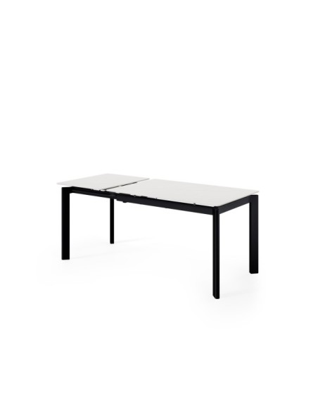 Mesa Extensible CENTAURUS 120/180x80 cm, Porcelánico / Metal / Blanco / Negro