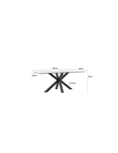 Mesa BOREALIS 140x90 cm de Comedor, Cristal / Metal Negro