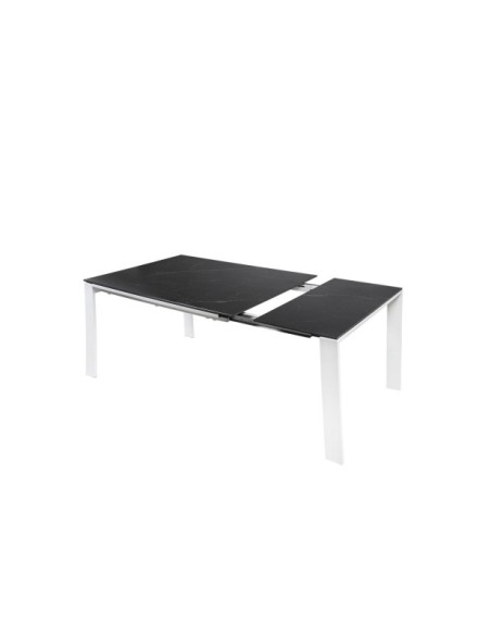 Mesa LEMMY 140x90 cm de Comedor, Porcelánico / Metal / Negro / Blanco