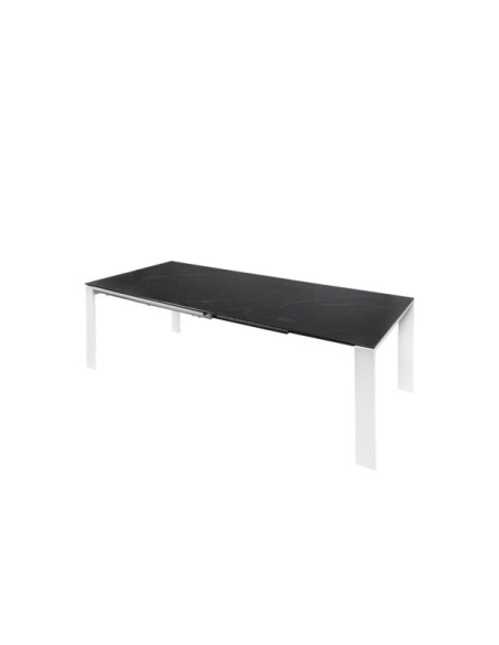 Mesa LEMMY 140x90 cm de Comedor, Porcelánico / Metal / Negro / Blanco