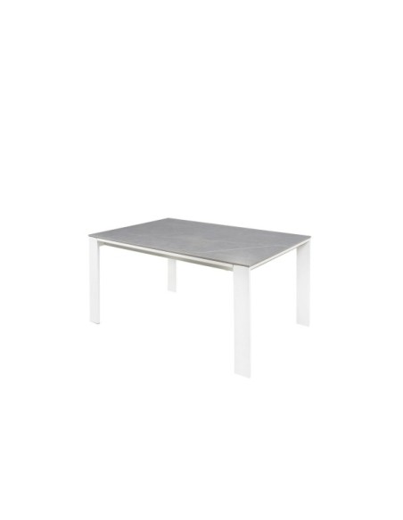 Mesa LEMMY 140x90 cm de Comedor, Porcelánico / Metal / Gris / Blanco