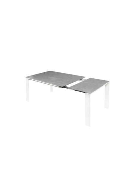 Mesa LEMMY 140x90 cm de Comedor, Porcelánico / Metal / Gris / Blanco