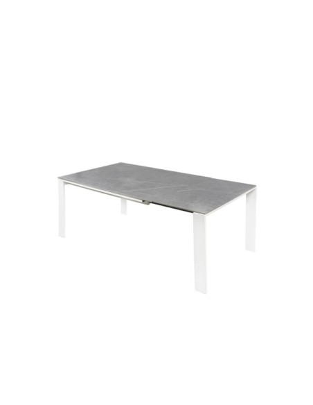 Mesa LEMMY 140x90 cm de Comedor, Porcelánico / Metal / Gris / Blanco