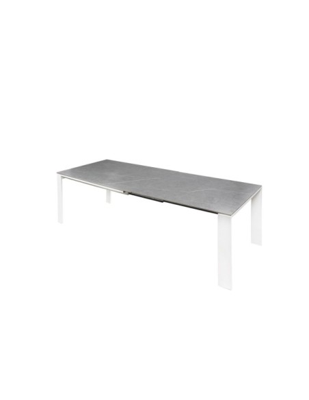 Mesa LEMMY 140x90 cm de Comedor, Porcelánico / Metal / Gris / Blanco