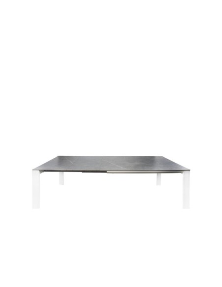 Mesa LEMMY 140x90 cm de Comedor, Porcelánico / Metal / Gris / Blanco