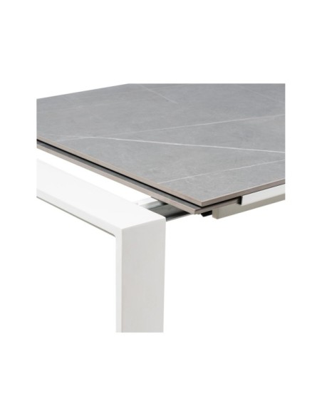 Mesa LEMMY 140x90 cm de Comedor, Porcelánico / Metal / Gris / Blanco