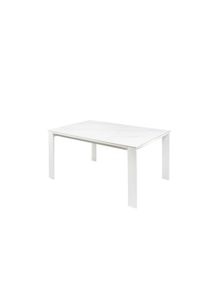 Mesa LEMMY 140x90 cm de Comedor, Porcelánico / Metal / Blanco