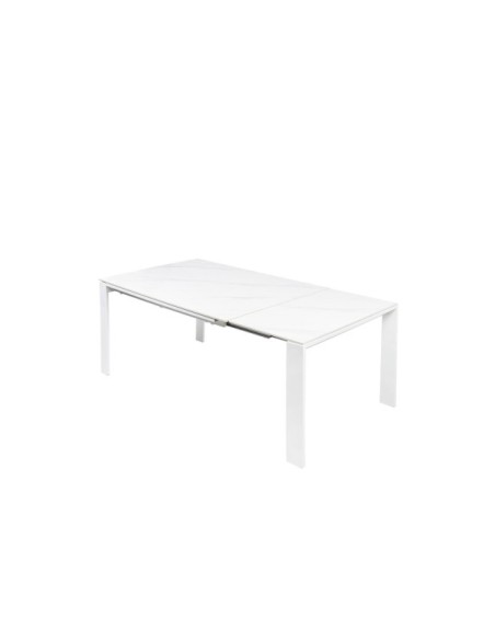 Mesa LEMMY 140x90 cm de Comedor, Porcelánico / Metal / Blanco