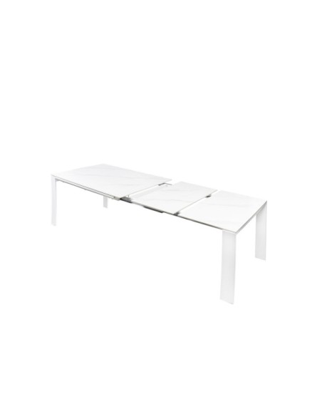 Mesa LEMMY 140x90 cm de Comedor, Porcelánico / Metal / Blanco