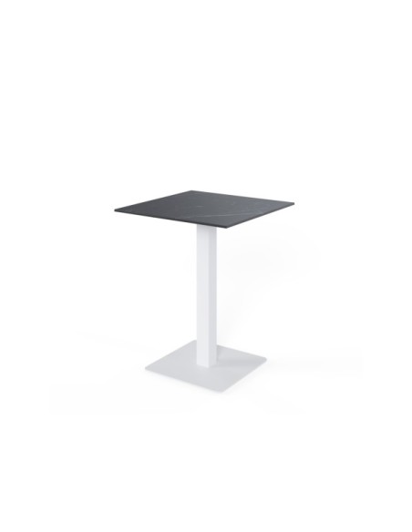 Mesa Alta LOWE 70x70x96 cm de Comedor, Porcelánico / Metal / Negro / Blanco
