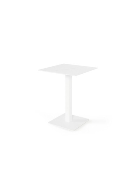 Mesa Alta LOWE 70x70x96 cm de Comedor, Porcelánico / Metal / Blanco