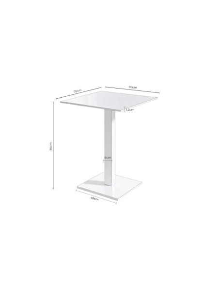 Mesa Alta LOWE 70x70x96 cm de Comedor, Porcelánico / Metal / Blanco
