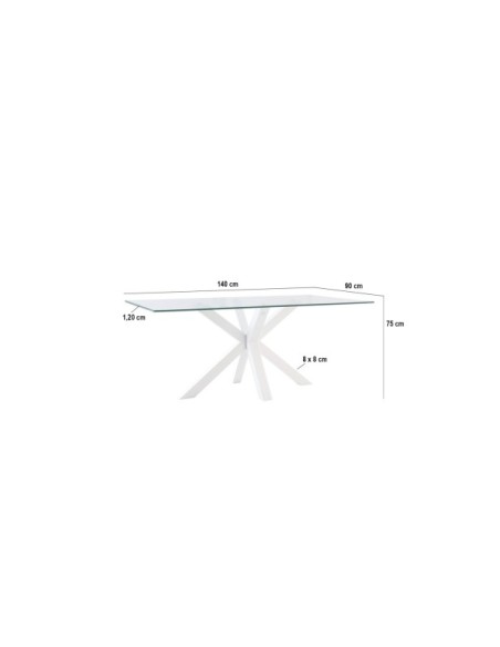 Mesa BOREALIS 140x90 cm de Comedor, Cristal / Metal Blanco