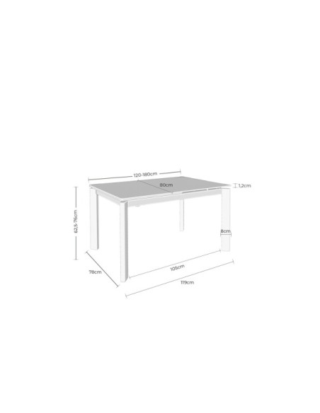 Mesa Extensible CENTAURUS 120/180x80 cm, Porcelánico / Metal / Gris / Negro