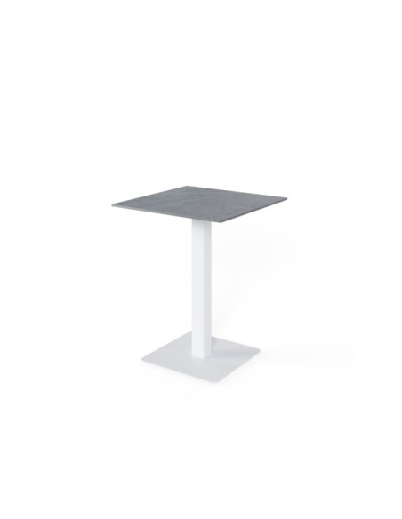 Mesa Alta LOWE 70x70x96 cm de Comedor, Porcelánico / Metal / Gris / Blanco