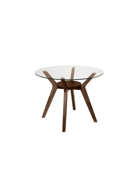 Mesa MAURICE Ø120x76 cm, Cristal / Madera Maciza / Nogal