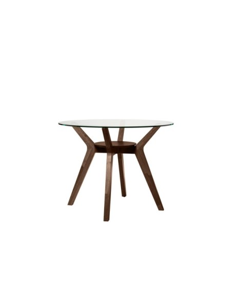 Mesa MAURICE Ø120x76 cm, Cristal / Madera Maciza / Nogal