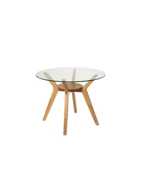 Mesa MAURICE Ø120x76 cm, Cristal / Madera Maciza / Roble