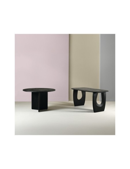 Mesa WALLAS Ø160x77 cm de Comedor, Acacia Maciza / Negro
